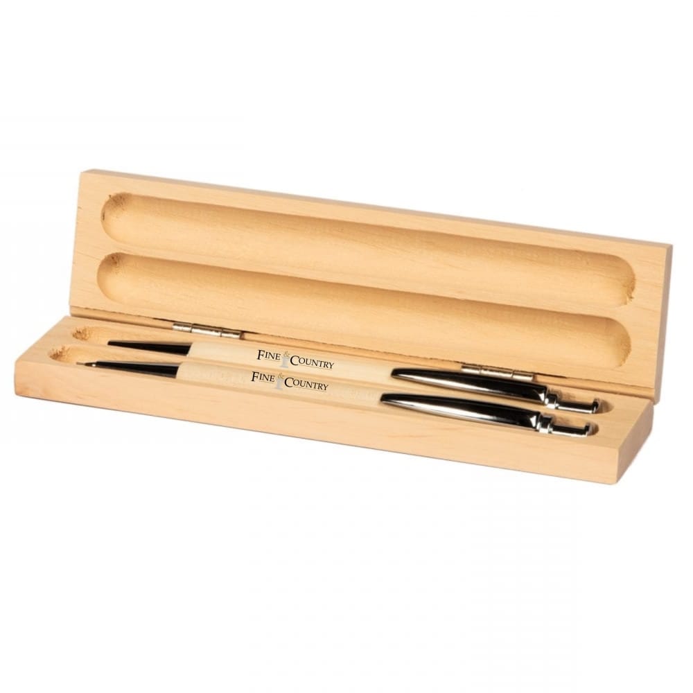 Fine & Country Beech wood pen & pencil set