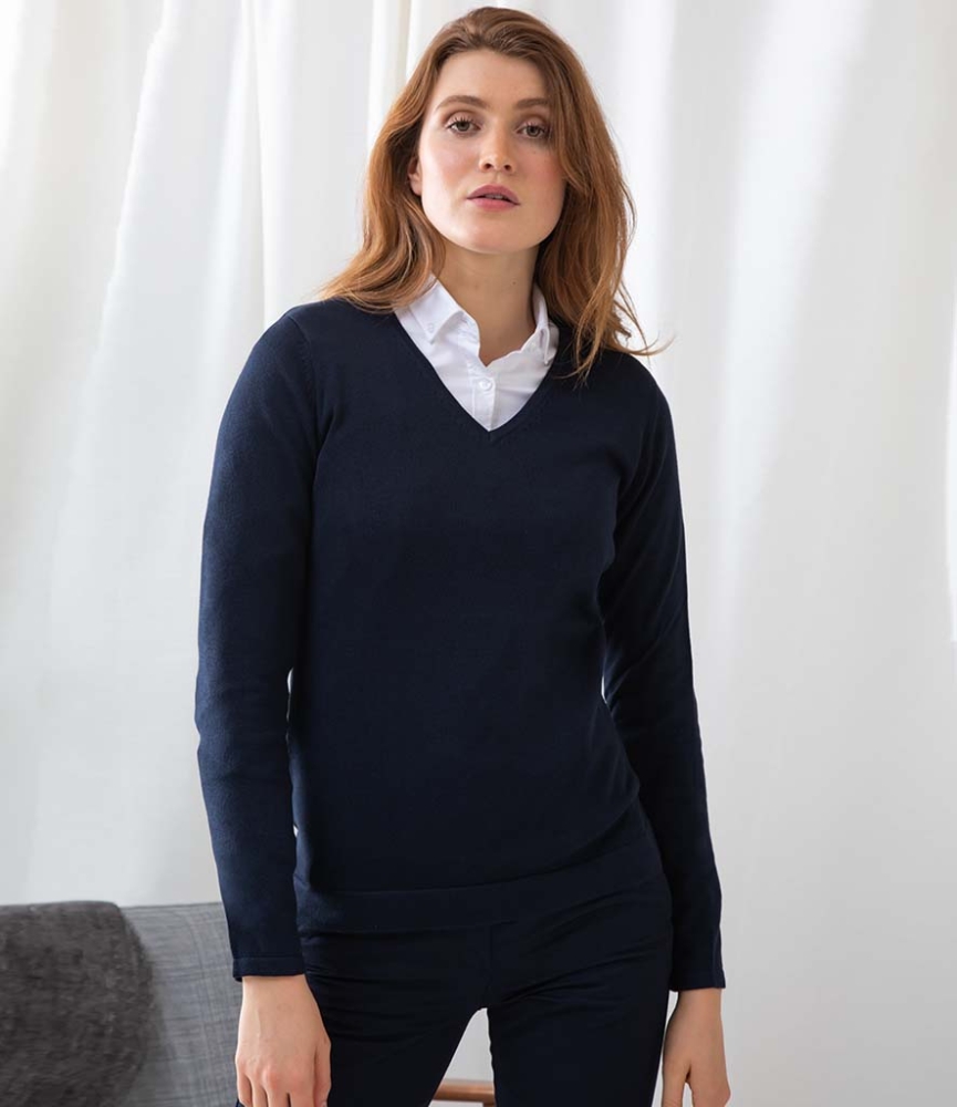 Henbury Ladies Lightweight Cotton Acrylic V Neck Sweater