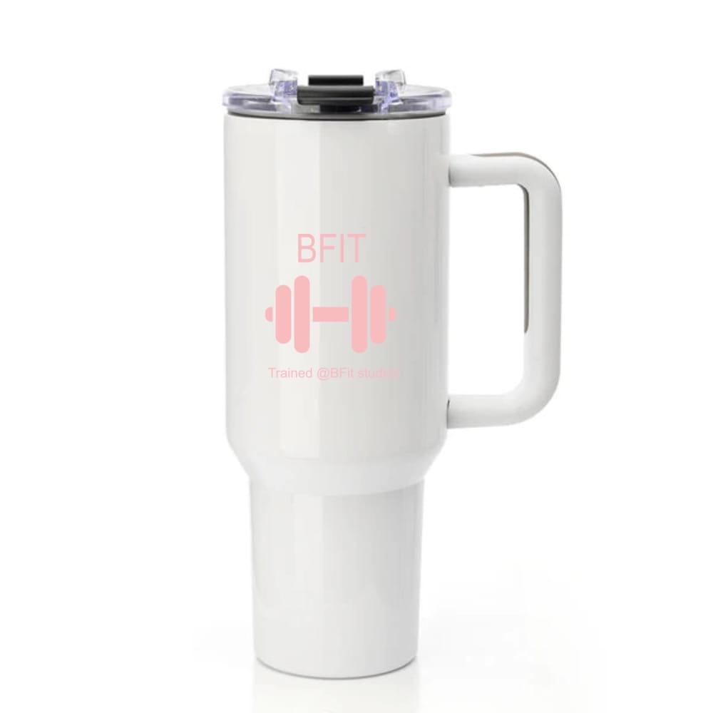 Bfit 40OZ Travel Mug with Plastic Handle - White