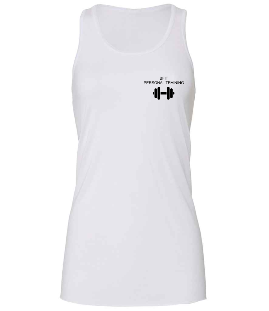 Becky PT- White Ladies Flowy Racer Back Tank Top 