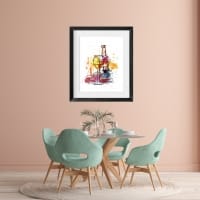 Wine bottle and glass Print 